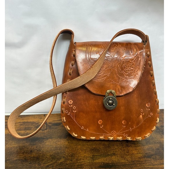 Handbags - Whipstitch Tooled Leather Shoulder Bag Floral Boho Western Hippie Unbranded